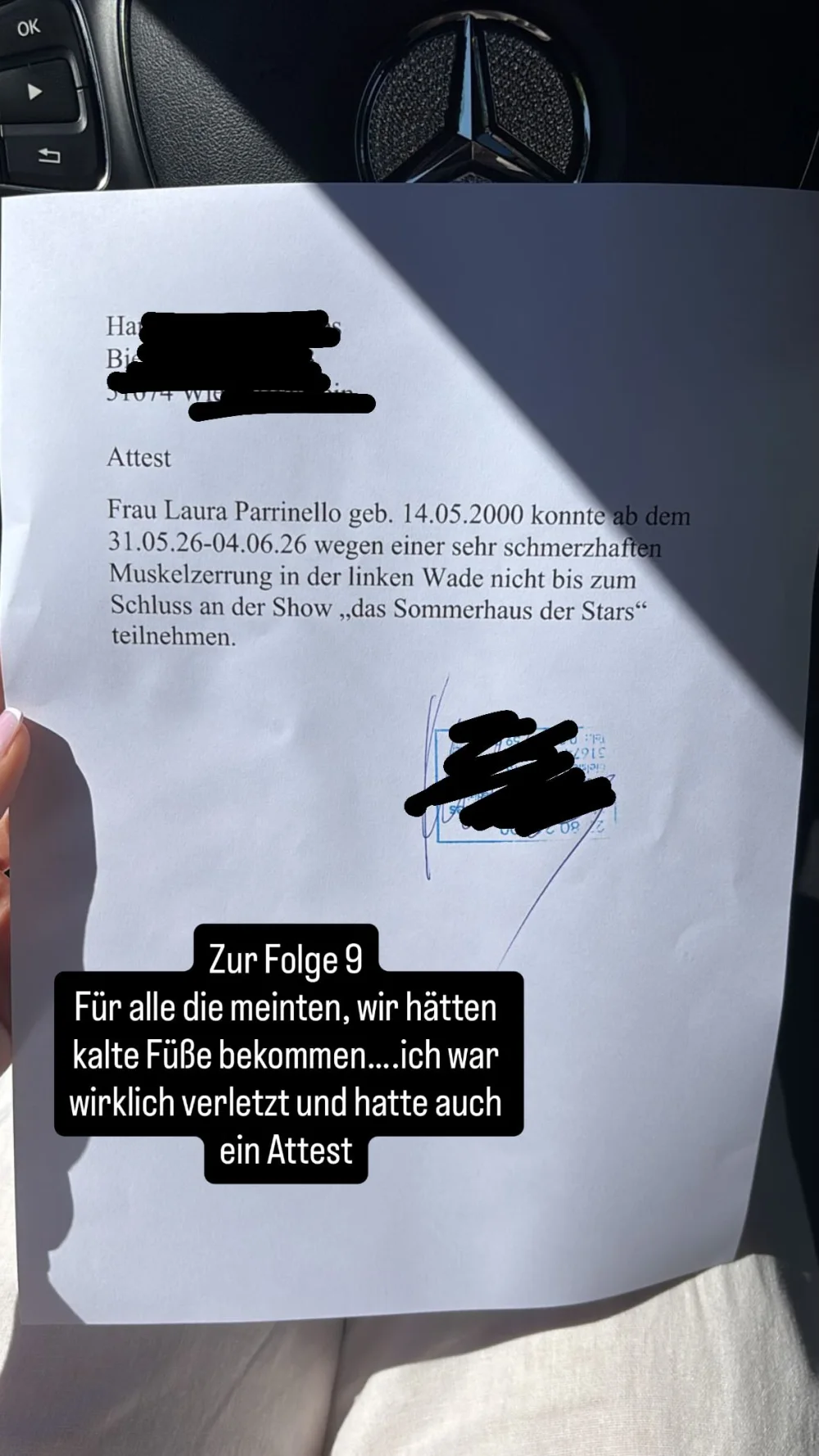 Nach Zweifeln am Ausstieg bei „Das Sommerhaus der Stars“: Laura Parrinello zeigt ihr Attest