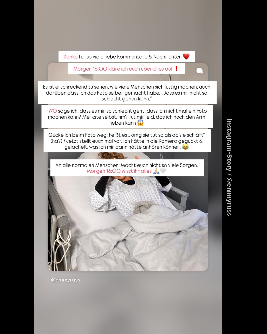 Nach OP in Nürnberg: Emmy Russ kontert Kritik an ihren Krankenhaus-Selfies