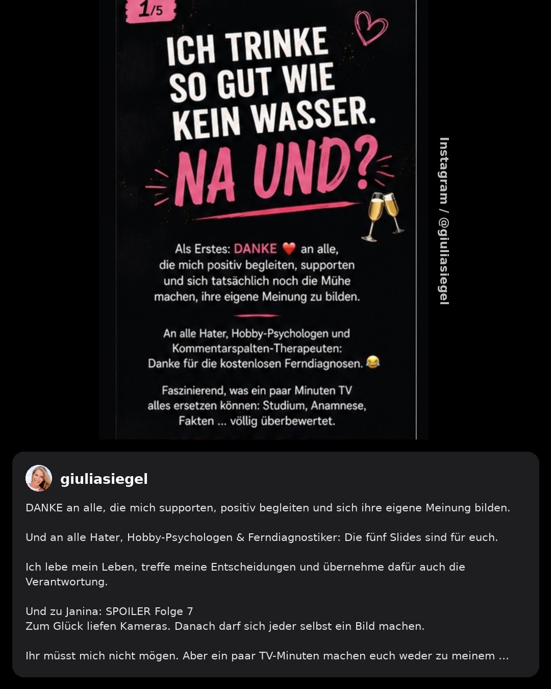 Giulia Siegel wehrt sich gegen Alkohol-Kritik – und erhebt Vorwürfe gegen Janina