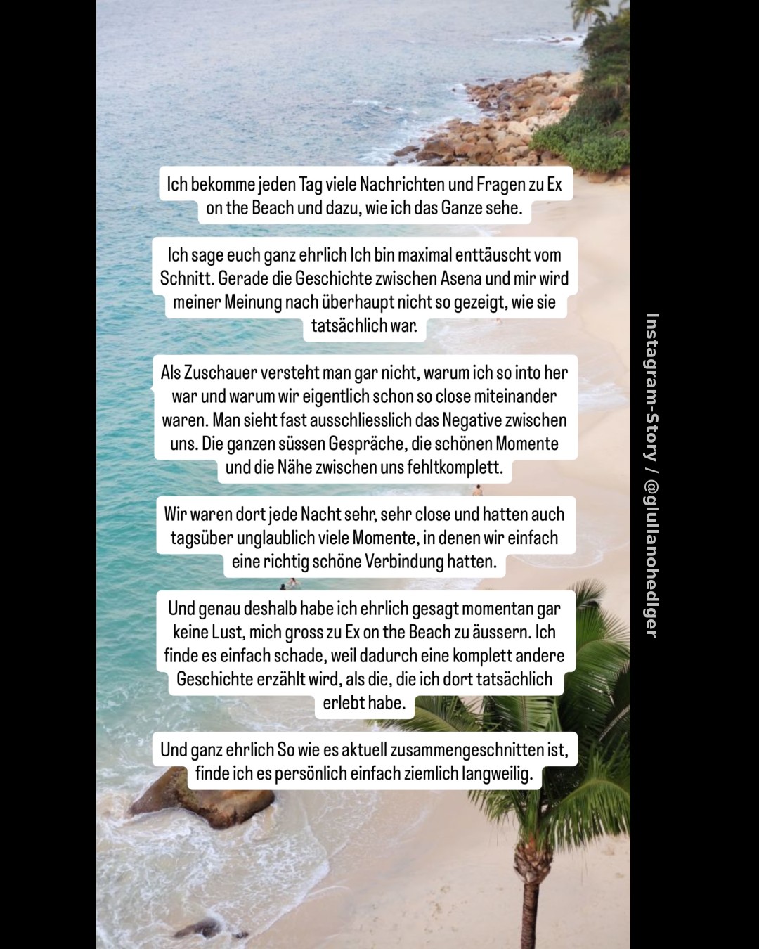 „Komplett andere Geschichte“: Giuliano rechnet mit „Ex on the Beach“-Schnitt ab