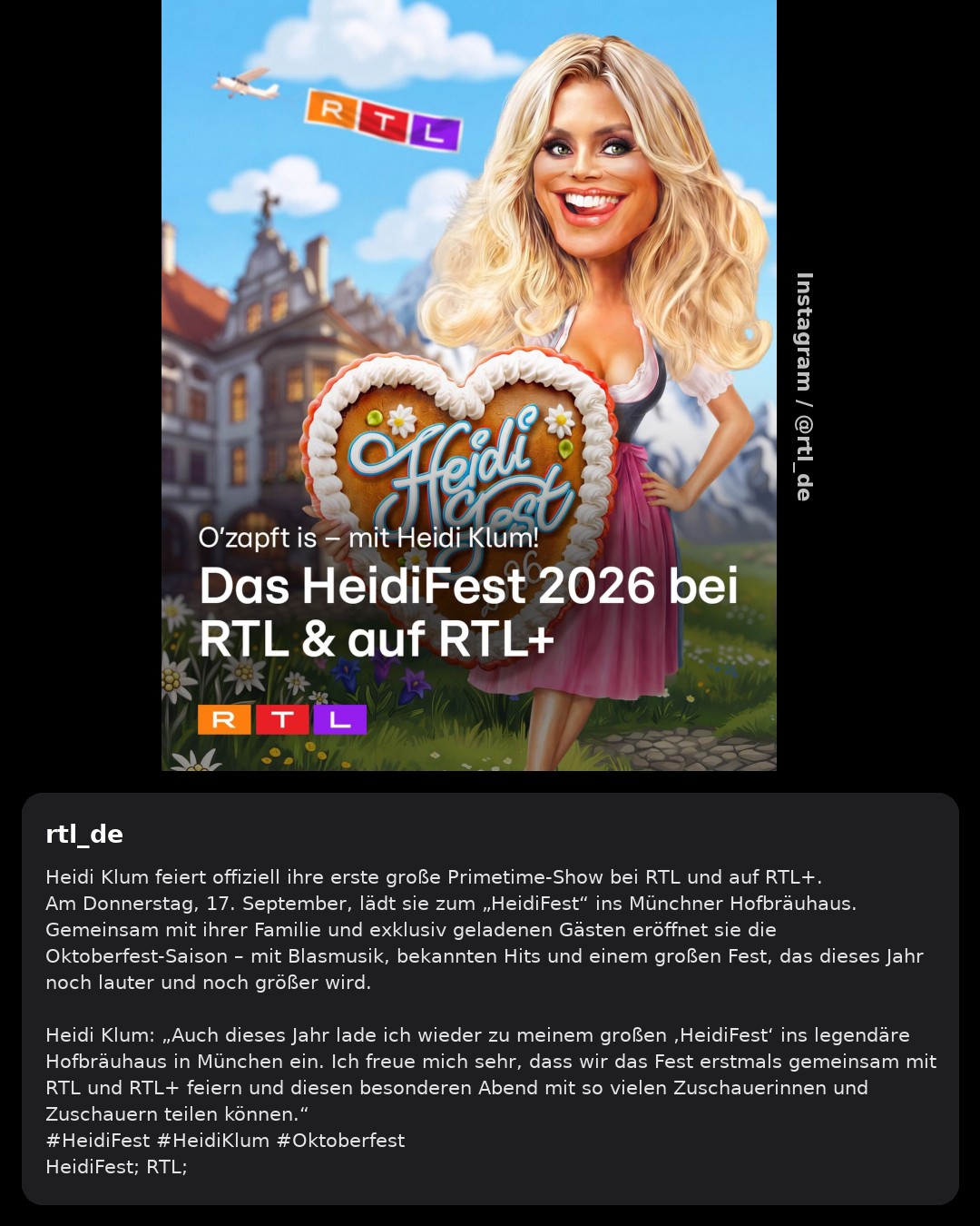 Heidi Klum präsentiert ihr Oktoberfest-Event künftig im Programm von RTL