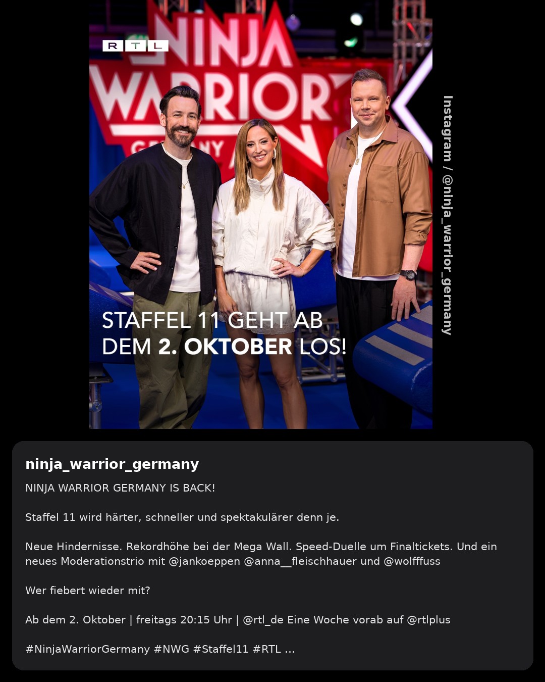 „Ninja Warrior Germany“ startet mit neuem Moderationstrio und großer Regeländerung in Staffel 11
