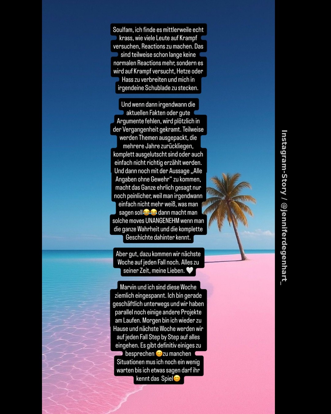 Es wird auf Krampf versucht, Hetze zu verbreiten„: Jennifer wehrt sich gegen Netz-Reactions
