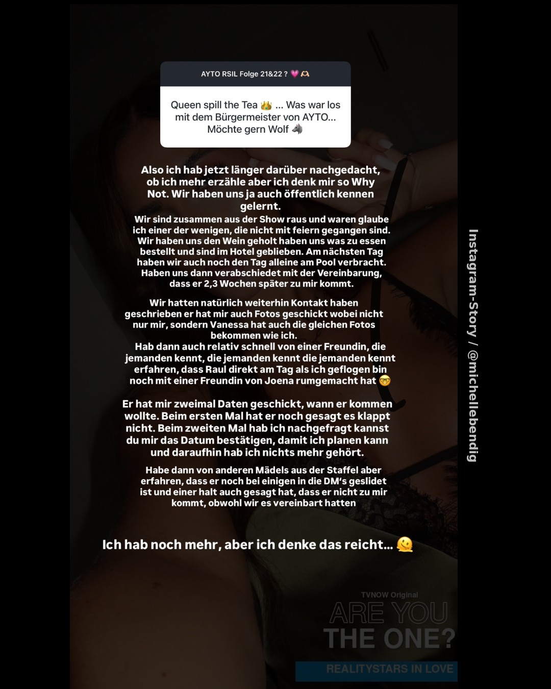 Michelle Bendig schildert Kontaktabbruch von Raúl Richter nach „Are You The One“