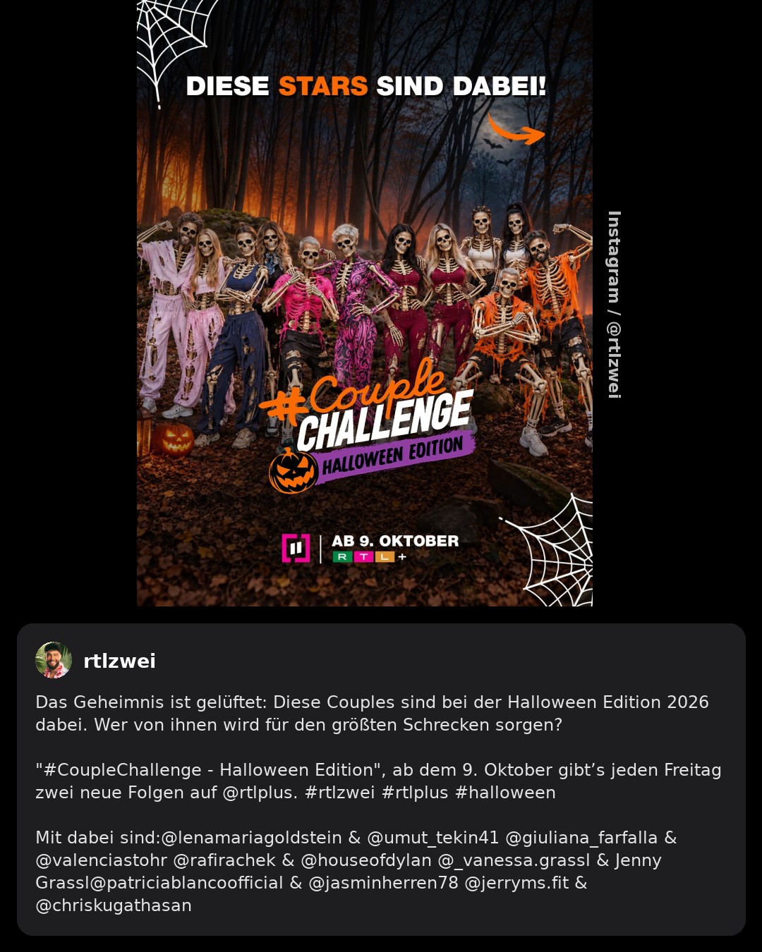 RTLZWEI gibt offiziellen Cast der Halloween-Edition von #CoupleChallange bekannt