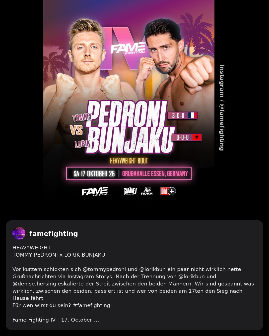 „Der nächste Kampf für ‚Fame Fighting IV‘ steht fest“: Tommy Pedroni trifft auf Lorik Bunjaku