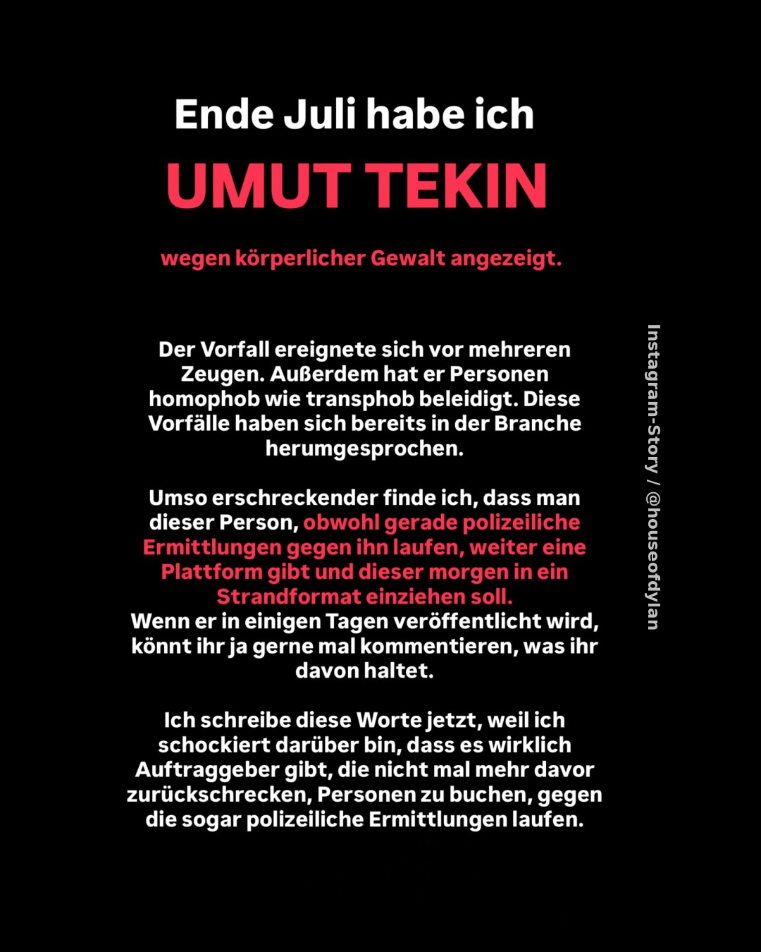 Wegen körperlicher Gewalt angezeigt„: Sam Dylan erhebt schwere Vorwürfe gegen Umut Tekin