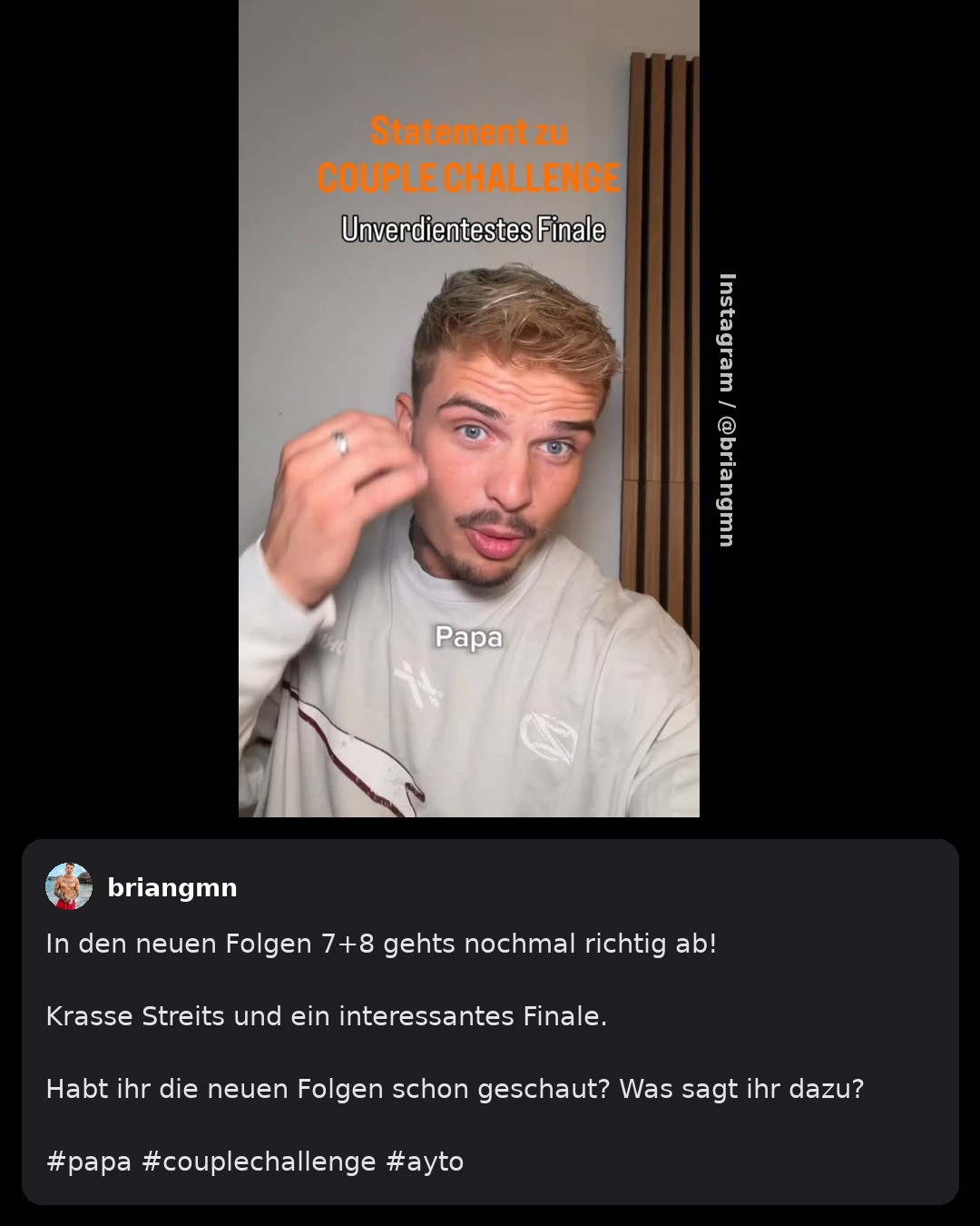 „Unverdientestes Finale überhaupt“: Brian Gamlien kritisiert Finalisten von „#CoupleChallenge“